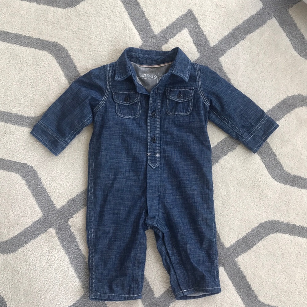 Baby gap jersey lined denim one piece, size 6-12m